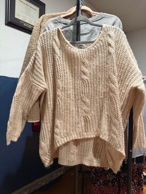 H&M Cream Cable-Knit Scoop Neck Sweater